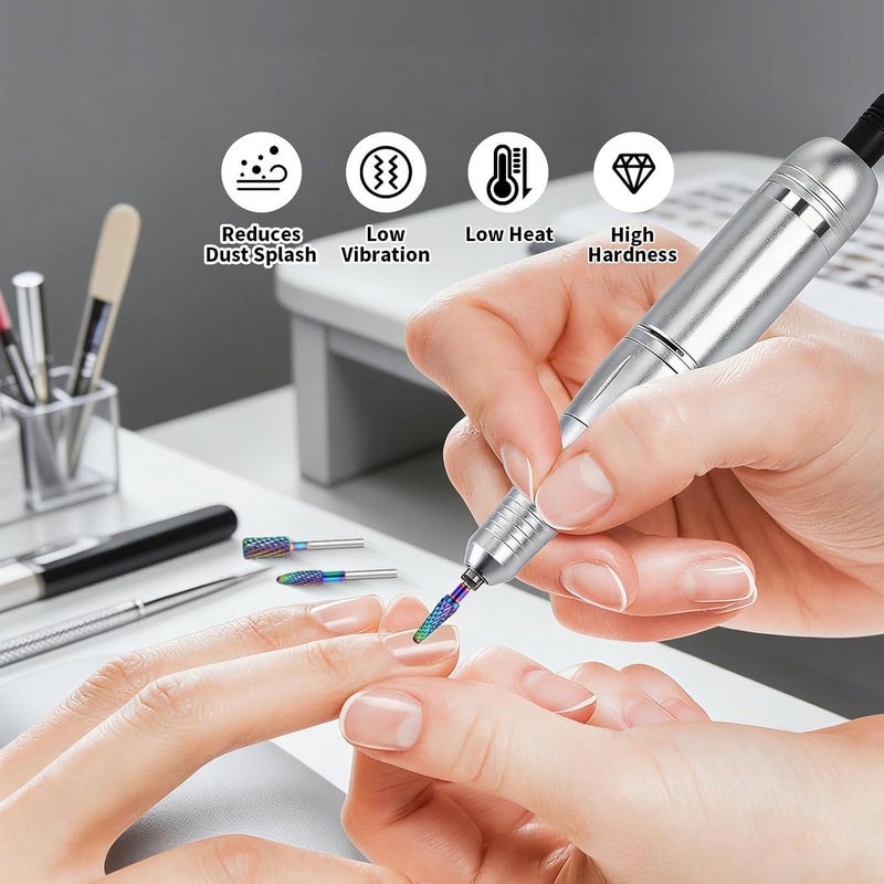All need matching options Rainbow Cuticle Bit, Professional Tungstens Steels Nails Drill Bits, Multiple Size Nails Grinding Tips for Home Salon Use Global trendy simple build - Image 2