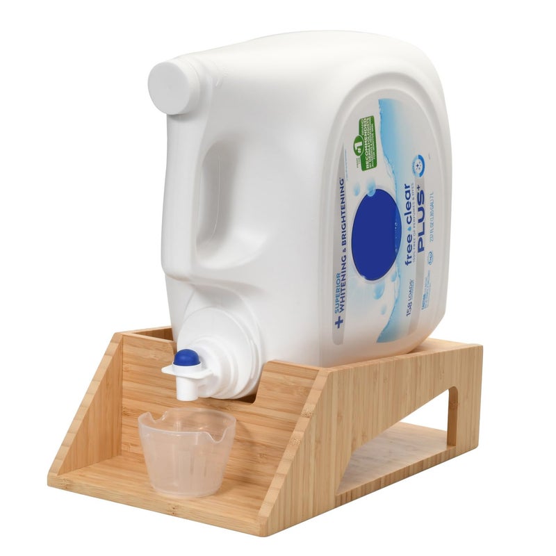 MobileVision Bamboo Laundry Detergent Holder with Drip Tray & Cup Storage for Laundry Rooms, Washing Areas, Cabinets, & Shelves - Image 1
