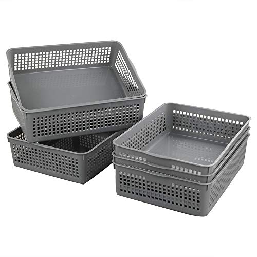 Nicesh A4 Size Plastic Basket, Desktop File Storage Organization Tray, Set of 6 (Grey) - Image 1