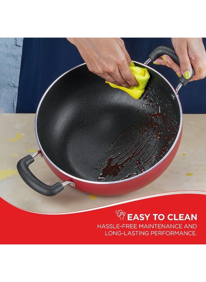 Vinod Zest Non-Stick Deep Kadai with Glass Lid- 22 cm, 2.6 L - Red - Image 4