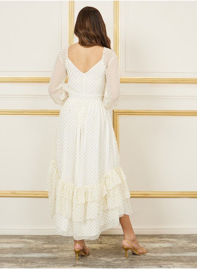 Styli Lurex Dobby Sweetheart Neck Ruffle Detail A-Line Maxi Dress  - Image 4