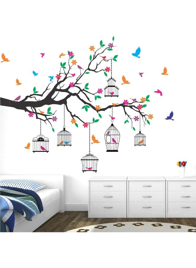 Home Trove Stickme 'Nature Tree - Colorful - Birds - Cage - Wall Sticker'  - Image 2