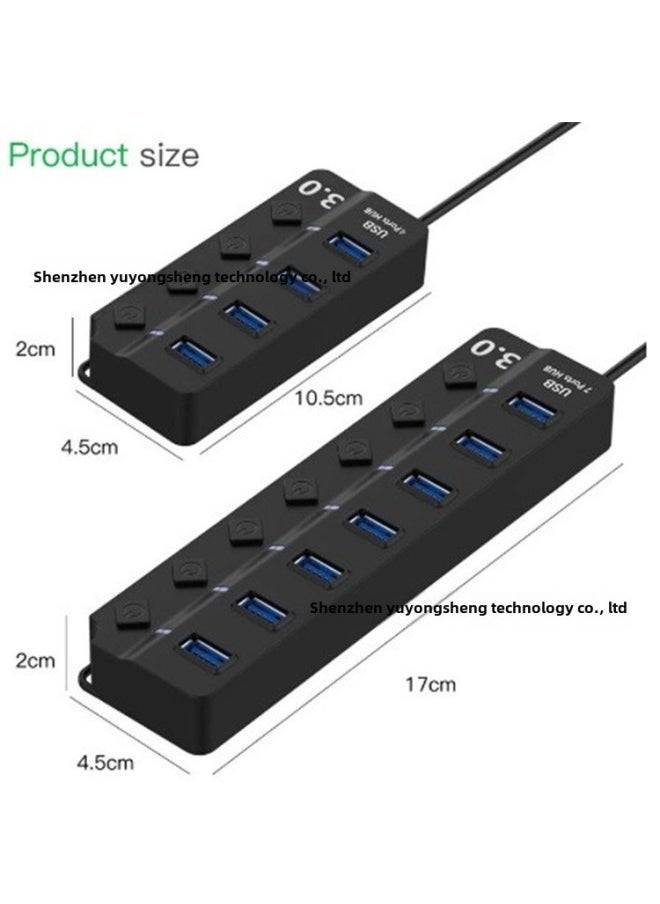 High-speed Four Or Seven Ports USB3.0HUB Hub Independent Button Switch 1USB3.0+3OR6USB2.0 Bare Metal-Number Of Interfaces:30CM Long 1USB3.0+3USB2.0 - Image 1