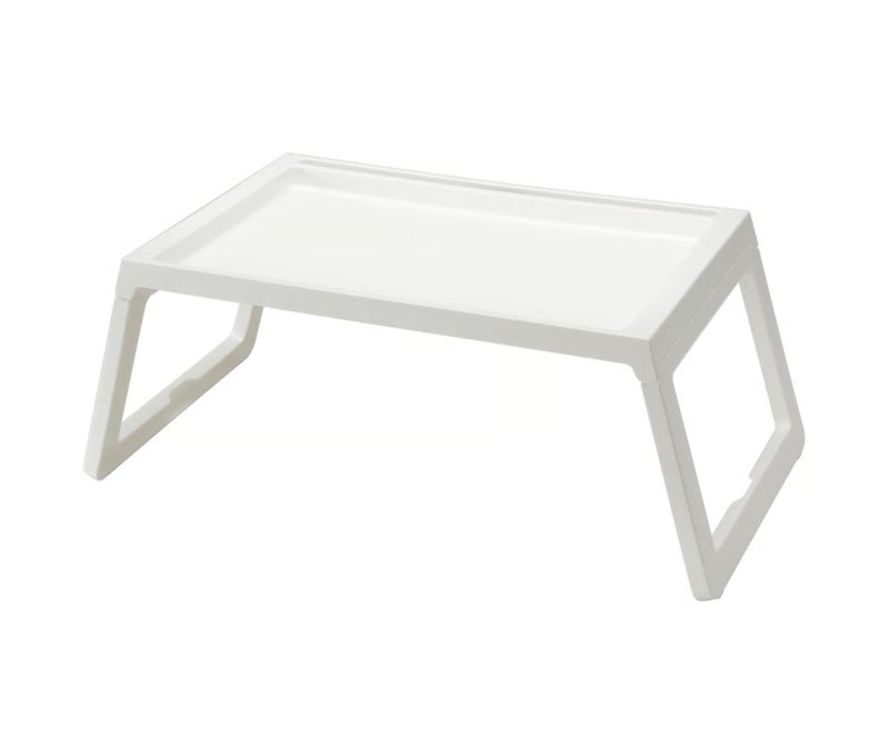 White Bed Tray Table, Foldable Laptop Tray with Tablet Holder and Cable Hole, Portable Breakfast Tray for Bed and Sofa - Image 1