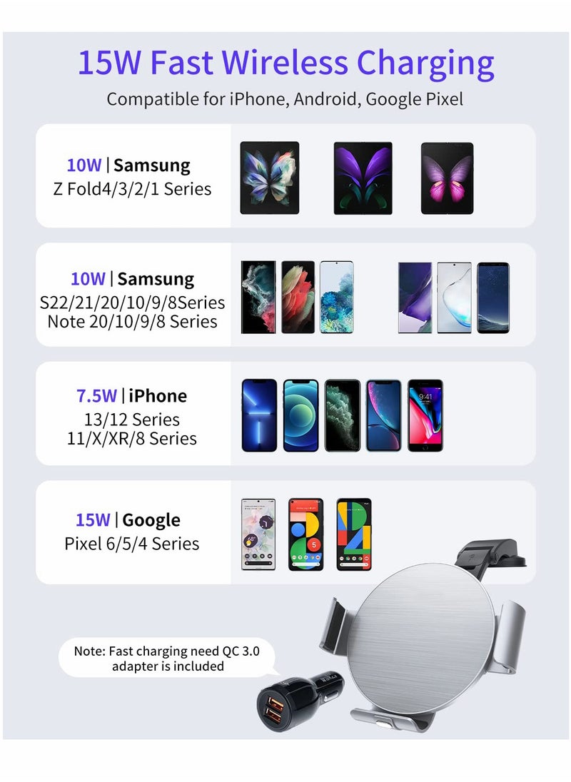SYOSI - Wireless Car Charger for Galaxy Z Fold 4/3/2, Dual Coil Auto Clamping Wireless Car Charger Mount for iPhone 14/13/12/11 Pro Max/X, Fast Charging Car Holder for Galaxy Z Fold Series - Image 1