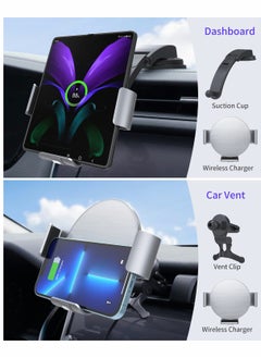 SYOSI شاحن سيارة لاسلكي لهاتف Galaxy Z Fold 4/3/2، حامل شاحن سيارة لاسلكي مزدوج الملف لتثبيت تلقائي لهاتف iPhone 14/13/12/11 Pro Max/X، حامل سيارة سريع الشحن لهاتف Galaxy Z Fold Series  - Image 5