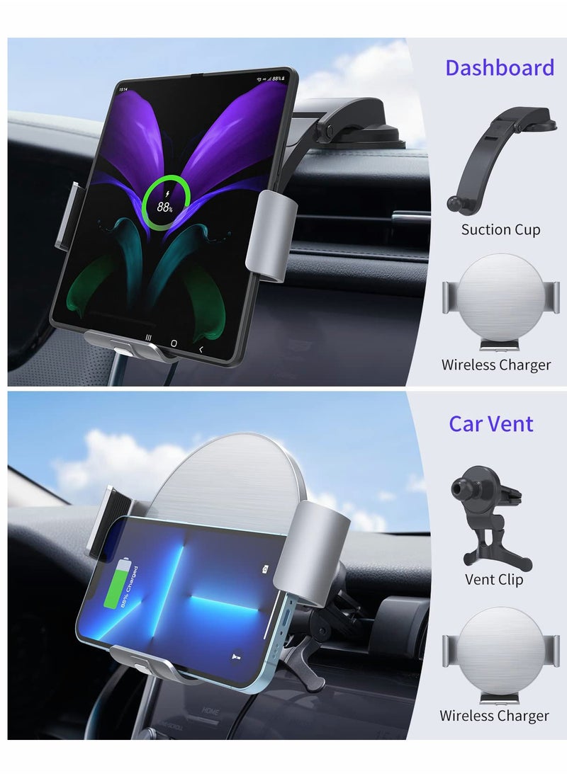 SYOSI - Wireless Car Charger for Galaxy Z Fold 4/3/2, Dual Coil Auto Clamping Wireless Car Charger Mount for iPhone 14/13/12/11 Pro Max/X, Fast Charging Car Holder for Galaxy Z Fold Series - Image 1