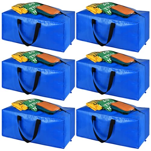 HAPPY CHEERS Heavy Duty Extra Large Storage Bags, XL Blue Moving Bags for College Dorm Room Essentials, Moving Supplies Boxes Compatible with IKEA Frakta Cart, 6 Packs - Image 1