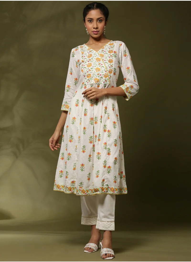 Abhishti Floral printed kurta set-offwhite