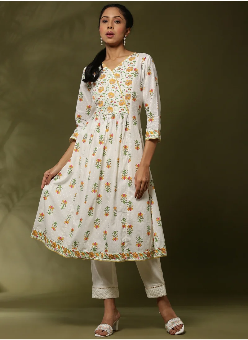 Abhishti Floral printed kurta set-offwhite