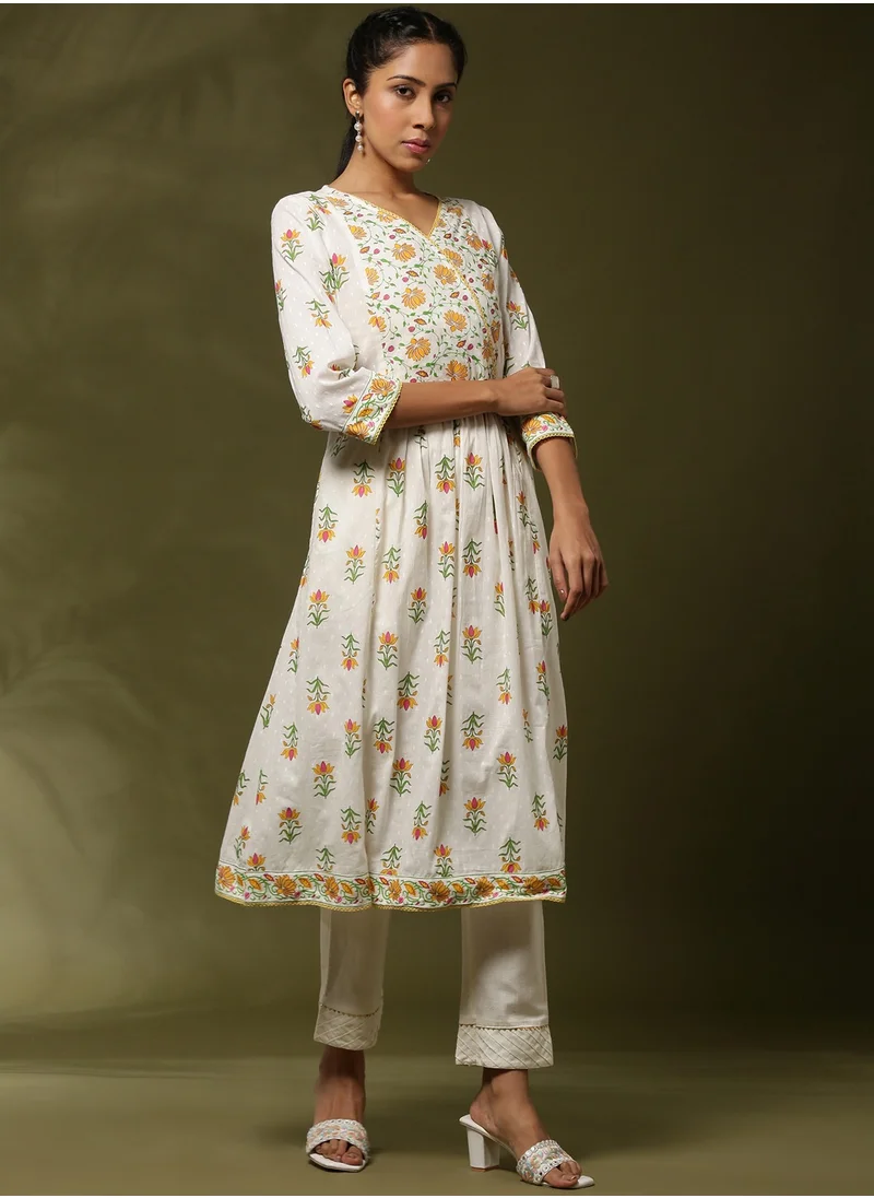 Abhishti Floral printed kurta set-offwhite