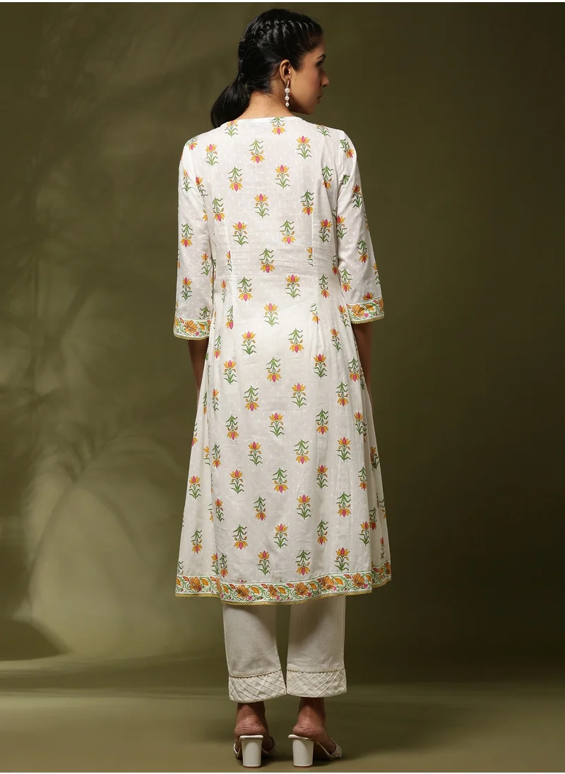 Abhishti Floral printed kurta set-offwhite