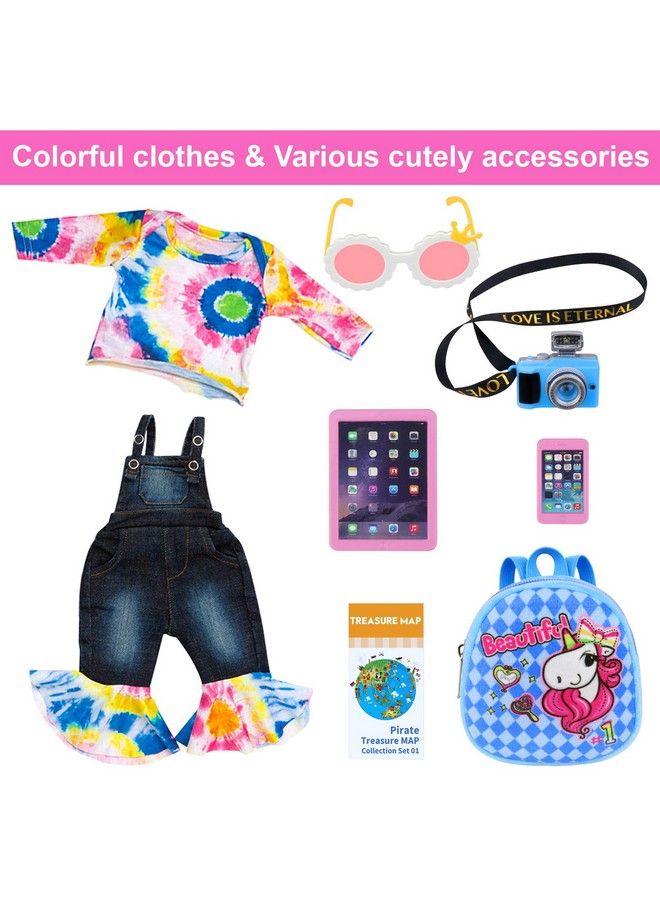 Ecore Fun 9 Items18 Inch Girl Unicorn Dolls Camping Tent Set And Accessories Including 18 Inch Doll Tent Sleeping Bag Clothes Backpack Toy Camera Glasses And Toy Phone Etc  - Image 3