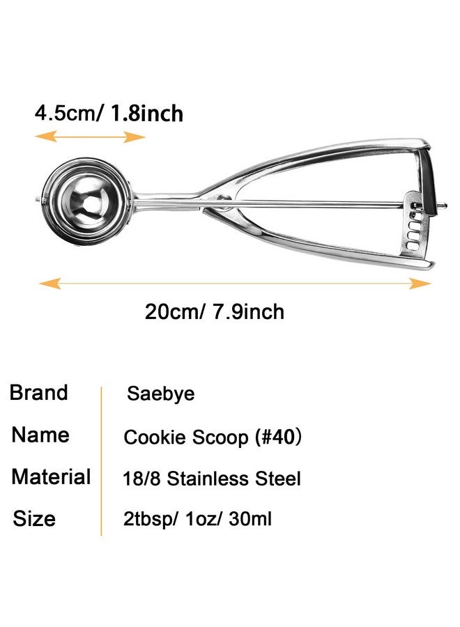 Saebye Medium Cookie Scoop, 2 Tbsp / 30ml / 1 oz, Size #40 Cookie Dough Scoop, Cookie Scoops for Baking, 1 25/32 inches / 4.5 CM Ball, 18/8 Stainless Steel, Secondary Polishing - Image 2