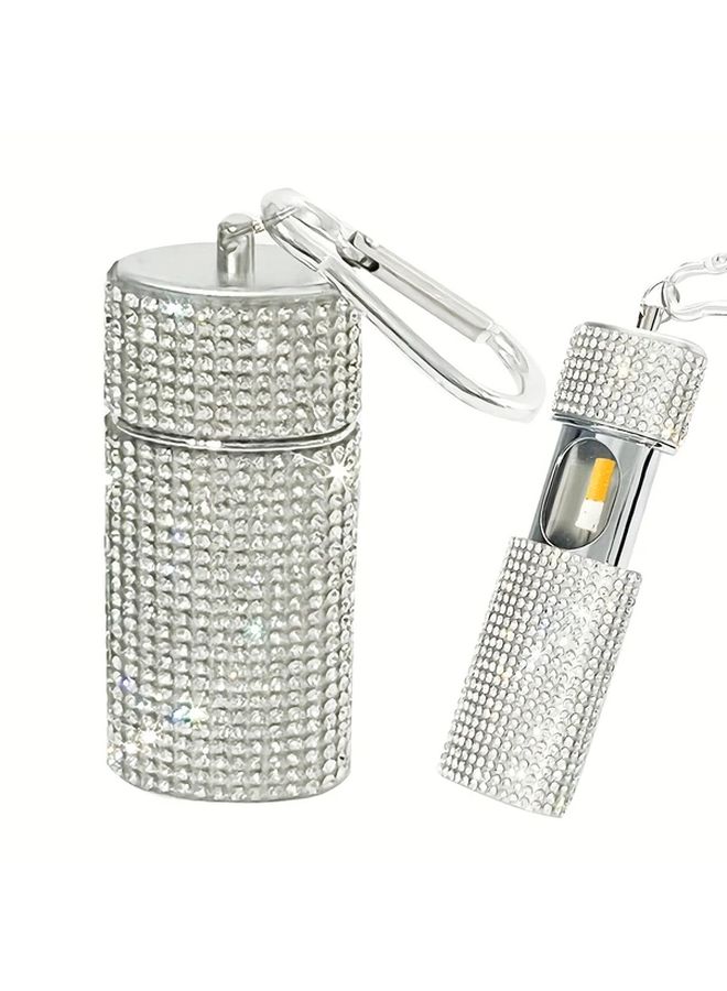 Sparkling Portable Ashtray Keychain Oval Iron Ashtray with Star Accents Compact Travel Ashtray for Men and Women No Electricity Needed Outdoor Smoking Accessory Glittery Finish Durable Construction White - Image 1