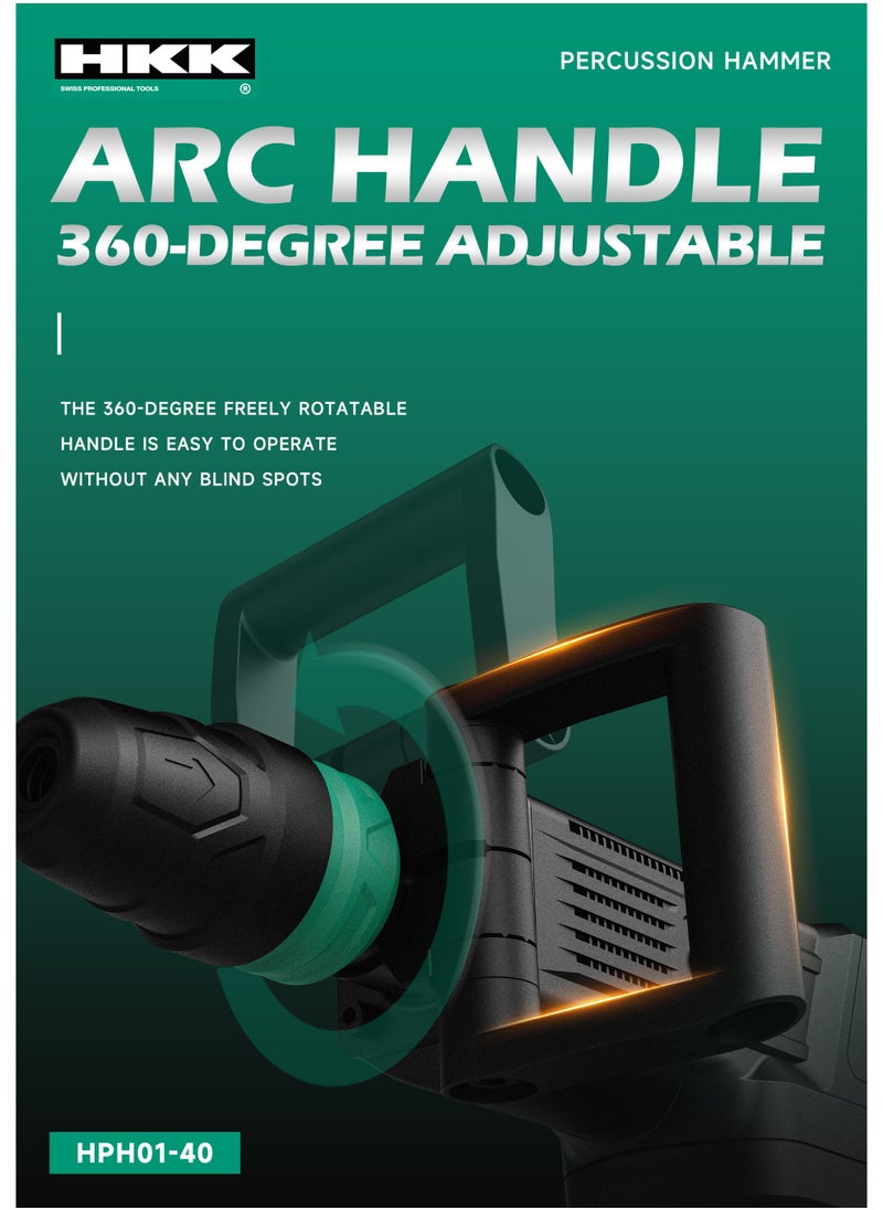 HKK HKK 1500W Percussion Hammer – 35J Impact Energy, 0–2000 BPM, Heavy Duty Electric Demolition Tool, 10.28kg Breaker  - Image 3