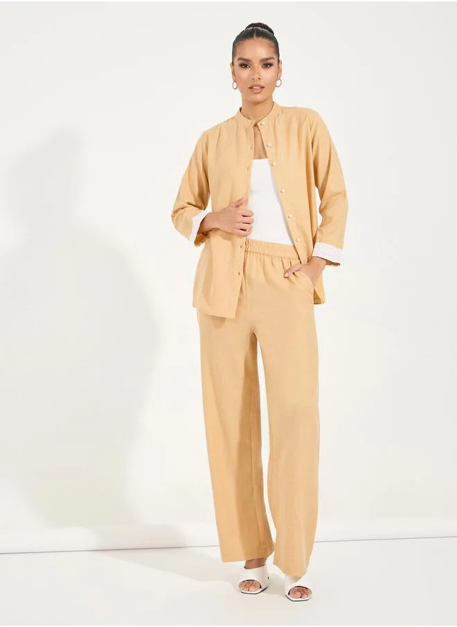 Styli Mandarin Collar Shirt & Straight Pants Modest Set