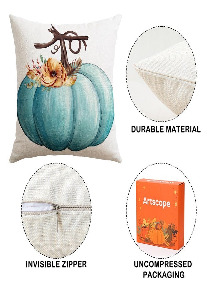 Artscope Fall Decorative Throw Pillow Covers 18x18 Inch Set of 4, Fall Pumpkin Home Sweet Home Thankful Grateful Blessed Outdoor Farmhouse Pillow Cases for Sofa Couch-Blue - Image 4