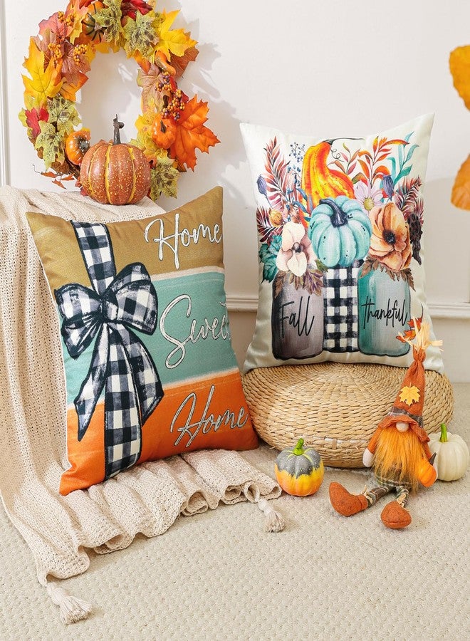Artscope Fall Decorative Throw Pillow Covers 18x18 Inch Set of 4, Fall Pumpkin Home Sweet Home Thankful Grateful Blessed Outdoor Farmhouse Pillow Cases for Sofa Couch-Blue - Image 5