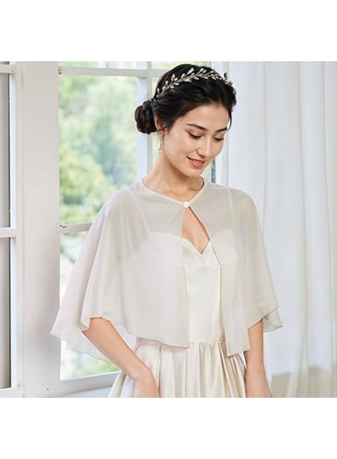 SUNSAR Soft Chiffon Shawl Wraps Shrug for Evening Dress Wedding Vintage Style Cape for Women(White) - Image 3