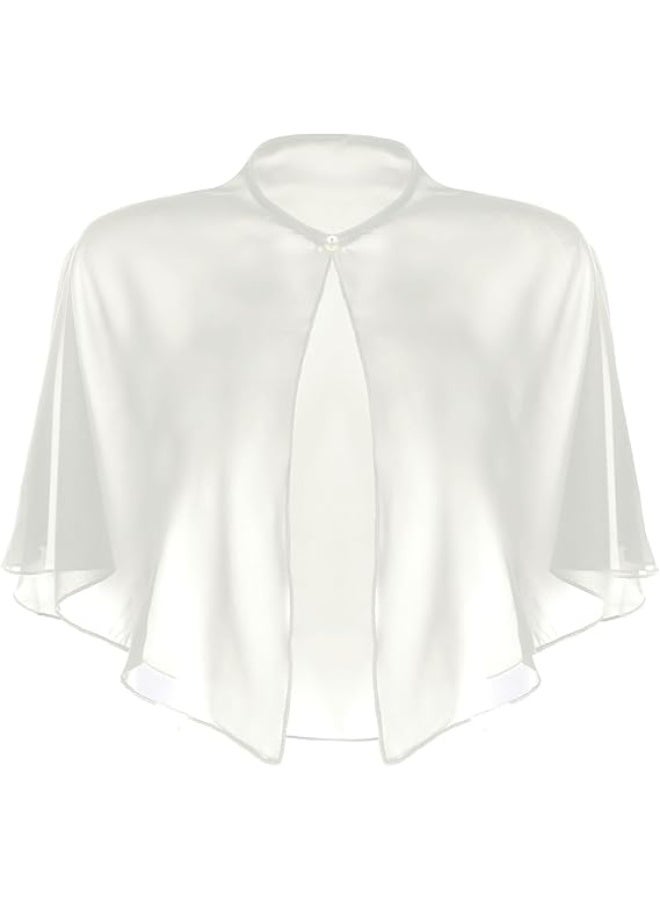 SUNSAR Soft Chiffon Shawl Wraps Shrug for Evening Dress Wedding Vintage Style Cape for Women(White) - Image 1