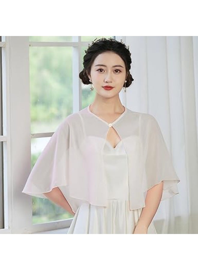 SUNSAR Soft Chiffon Shawl Wraps Shrug for Evening Dress Wedding Vintage Style Cape for Women(White) - Image 2