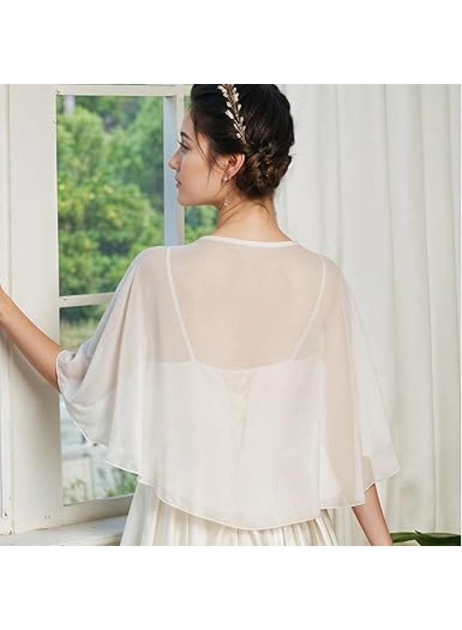 SUNSAR Soft Chiffon Shawl Wraps Shrug for Evening Dress Wedding Vintage Style Cape for Women(White) - Image 4