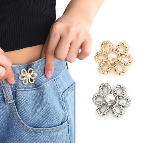 XELYTON Pant Waist Tightener, Adjustable Waist Button Set, Extra Button for Jeans to Make Tighter, Instant Jeans Button Pins for Pants Jeans Skirts (1pc Gold + 1pc Silver, Pack of 2) - Image 1