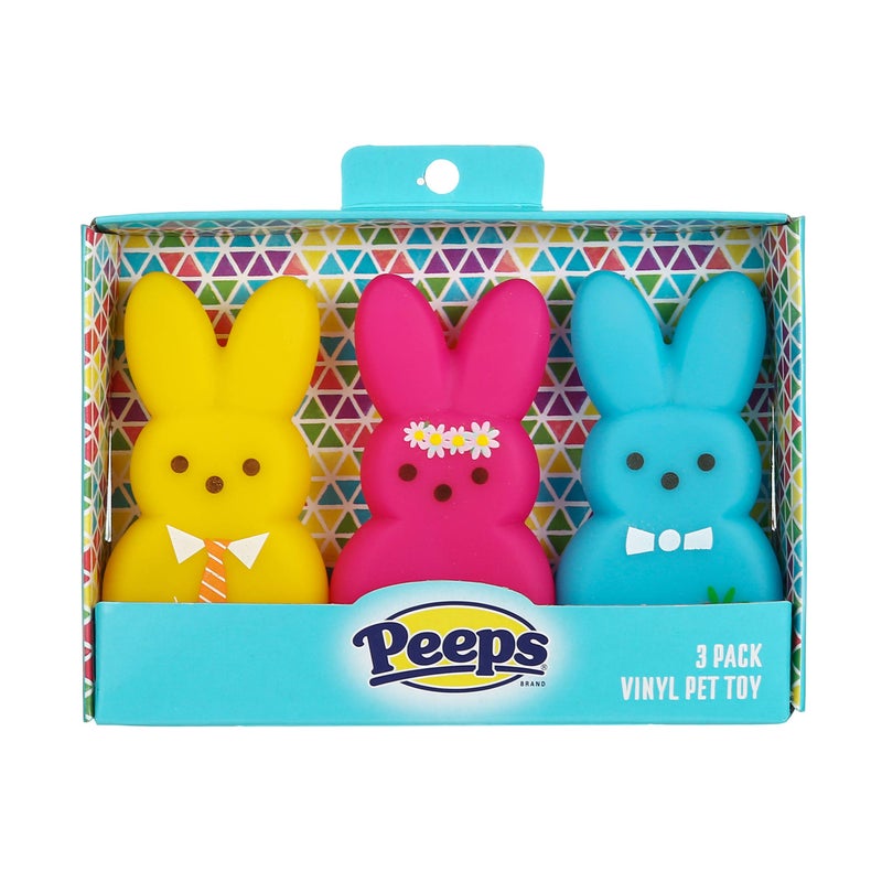 Peeps for Pets 3 Piece DressUp Bunnies Vinyl Dog Toys Yellow Pink Blue 4 inch Plastic Squeaky Dog Toys Value Pack Fun Cute and Squeaky DressUp Bunnies from Peeps - Image 2