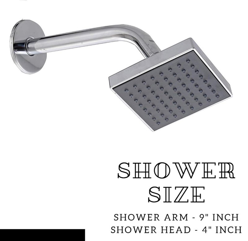 JAGGER JAG369 Rain Shower Head [ 4" Inch ] with Shower Arm [ 9" Inch ], Lauxury Bathroom Celing Shower, With Teflon Tape And Wall Flange (SQUARE ABS [ SQ BLACK ]) - Image 2