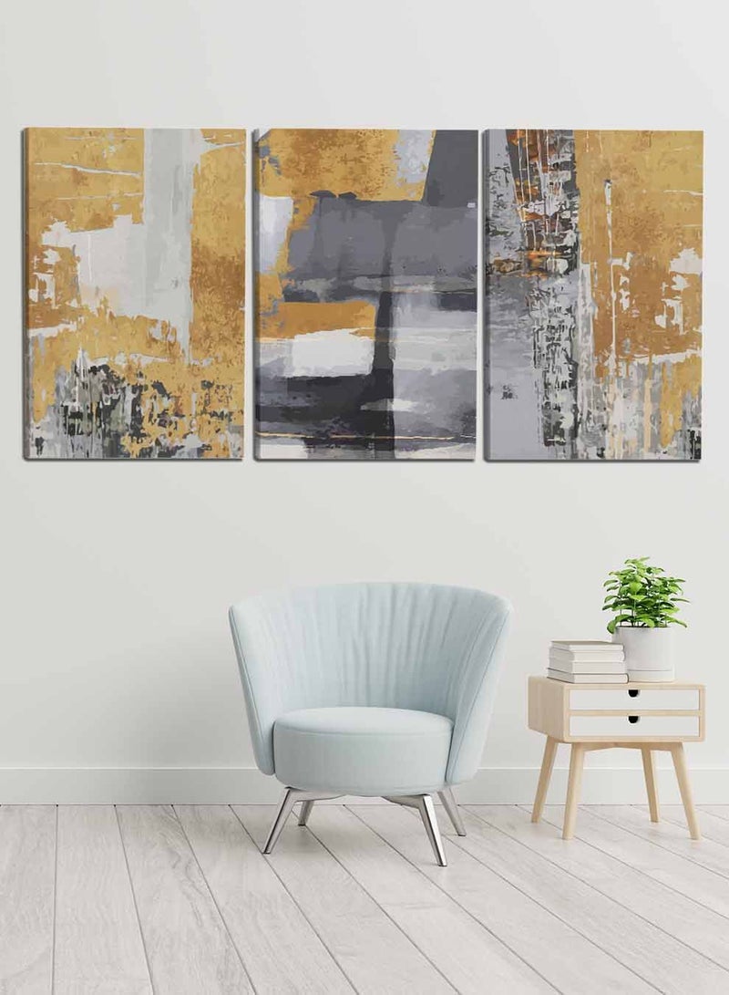 لوحة طقم من ٣ لوحات كانفاس على إطار خشبي، تصميم رسم تجريدي، للمنزل، غرفة المعيشة، المكتب، الديكور - Image 3