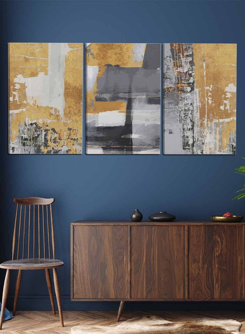لوحة طقم من ٣ لوحات كانفاس على إطار خشبي، تصميم رسم تجريدي، للمنزل، غرفة المعيشة، المكتب، الديكور - Image 2