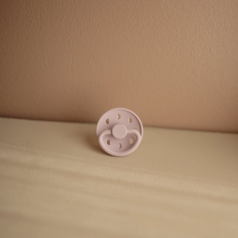 FRIGG Moon Natural Rubber Baby Pacifier | Made in Denmark | BPA-Free (Soft Lilac/Daffodil, 0-6 Months) 2-Pack - Image 2