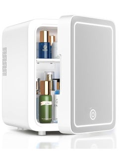 Skincare Fridge With Dimmable LED Light Mirror, 4L Makeup Mini Fridge for Bedroom, Car, Office & Dorm, Cooler & Warmer, Portable Small Refrigerator for Cosmetics, Skin Care and Food, White