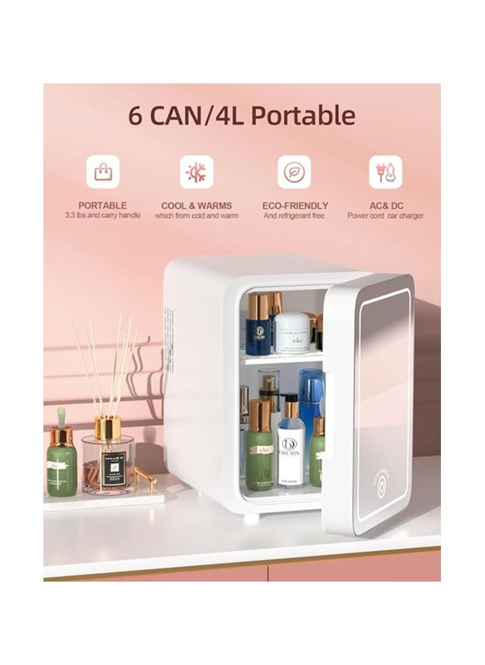 Generic - Skincare Fridge With Dimmable LED Light Mirror, 4L Makeup Mini Fridge for Bedroom, Car, Office & Dorm, Cooler & Warmer, Portable Small Refrigerator for Cosmetics, Skin Care and Food, White - Image 1