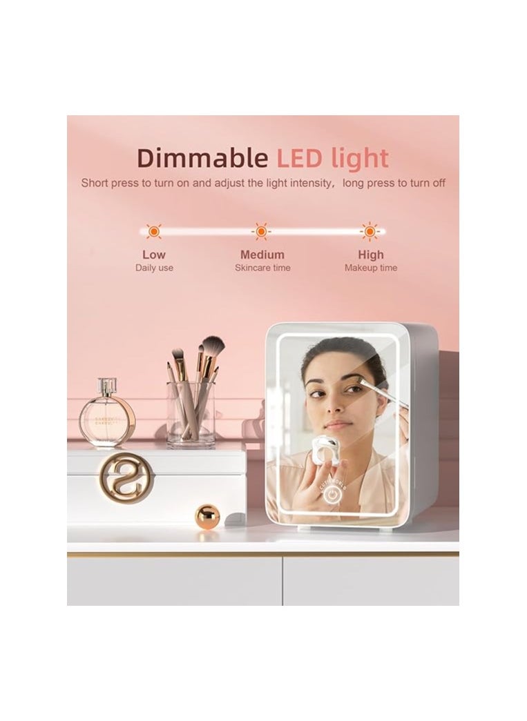 Generic - Skincare Fridge With Dimmable LED Light Mirror, 4L Makeup Mini Fridge for Bedroom, Car, Office & Dorm, Cooler & Warmer, Portable Small Refrigerator for Cosmetics, Skin Care and Food, White - Image 1