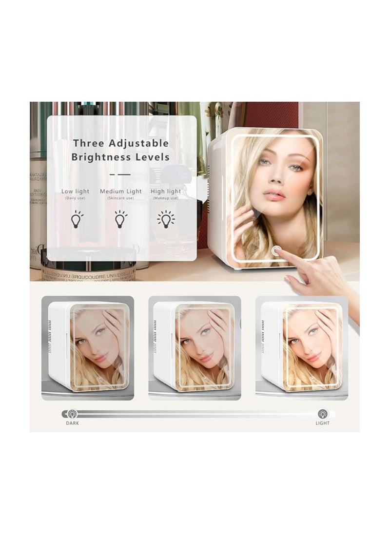 Generic - Skincare Fridge With Dimmable LED Light Mirror, 4L Makeup Mini Fridge for Bedroom, Car, Office & Dorm, Cooler & Warmer, Portable Small Refrigerator for Cosmetics, Skin Care and Food, White - Image 1