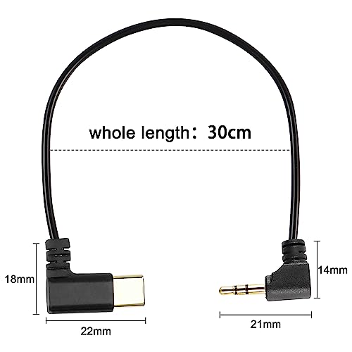 XMSJSIY Type C to 2.5mm Audio Cable USB C Male to 2.5mm TRS 3 Pole Male AUX 90 Degree Right Angle Headphone Jack Replacement Extension Cable Gold Connector Plated- 29cm/11inch 2Pcs - Image 2