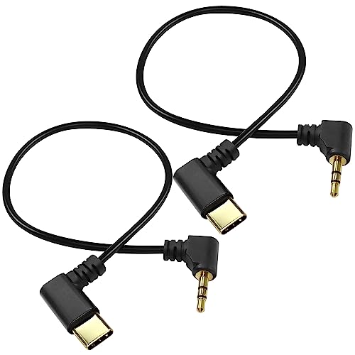XMSJSIY Type C to 2.5mm Audio Cable USB C Male to 2.5mm TRS 3 Pole Male AUX 90 Degree Right Angle Headphone Jack Replacement Extension Cable Gold Connector Plated- 29cm/11inch 2Pcs - Image 1