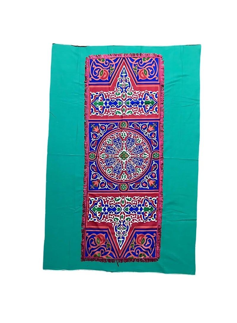 مفرش ترابيزة بتصميم خيامي لرمضان مصنوع من مزيج القطن مع طرف مزين بلون فوزدقي - 100* 150