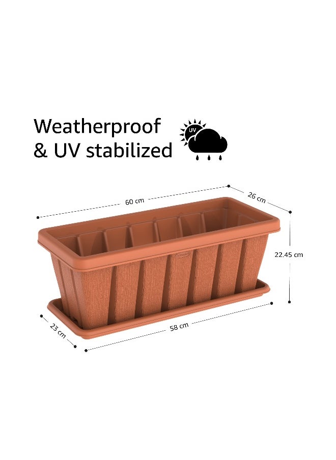 Cosmoplast - 24" Cedargrain Rectangular Planter with Tray (Terracotta) - Image 1