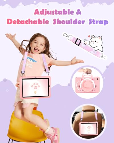 Wazzasoft for Samsung Galaxy Tab A9 Plus Case 11” Girls Cute Cat Kawaii Cover Girly 3D Cartoon Women Kitten with Rotating Handle Stand & Strap Soft Silicon Funda for Samsung A9 Plus Tablet Case - Image 3