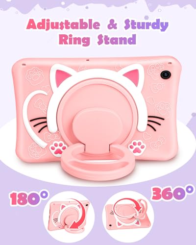 Wazzasoft for Samsung Galaxy Tab A9 Plus Case 11” Girls Cute Cat Kawaii Cover Girly 3D Cartoon Women Kitten with Rotating Handle Stand & Strap Soft Silicon Funda for Samsung A9 Plus Tablet Case - Image 4