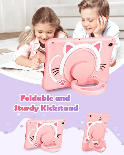 Wazzasoft for Samsung Galaxy Tab A9 Plus Case 11” Girls Cute Cat Kawaii Cover Girly 3D Cartoon Women Kitten with Rotating Handle Stand & Strap Soft Silicon Funda for Samsung A9 Plus Tablet Case - Image 5