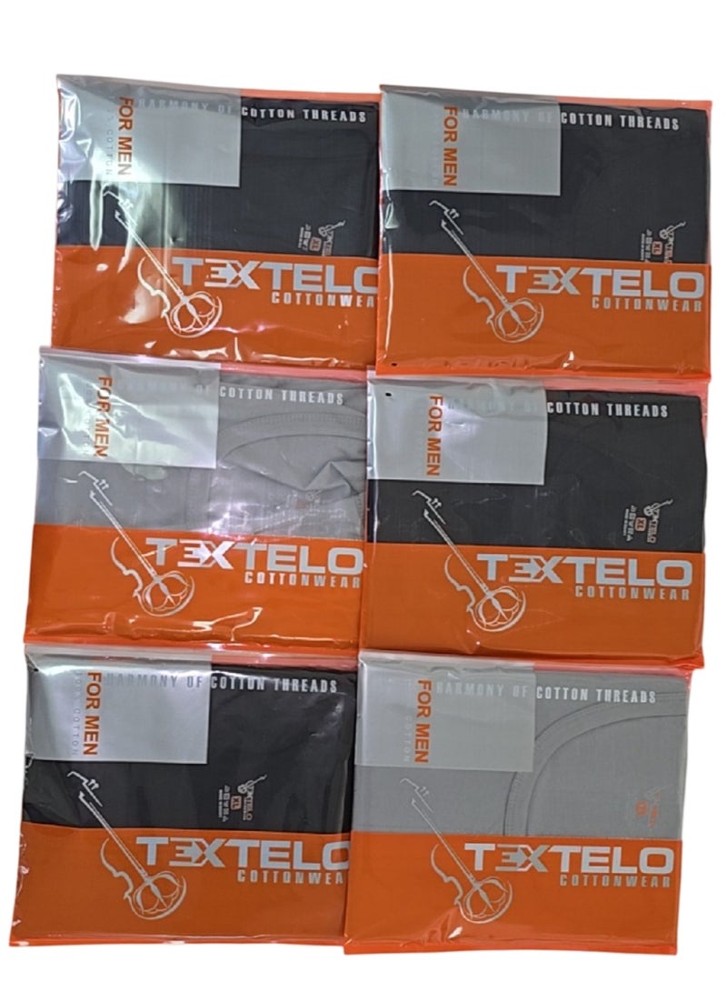 Textelo Man's Under Shirt 100% Cotton Vests Sport -Lounge T-shirt, Pack of 6,Tank Tops 3 Color(Black, Gray, Dark Blue) - Image 2