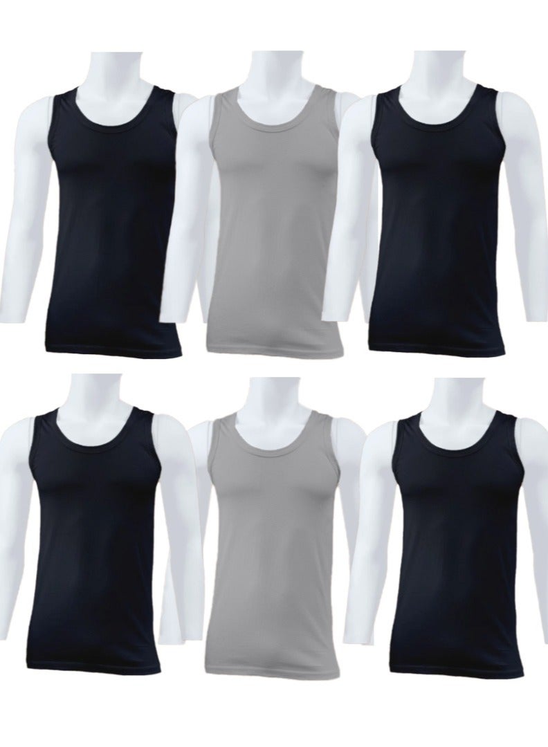 Textelo Man's Under Shirt 100% Cotton Vests Sport -Lounge T-shirt, Pack of 6,Tank Tops 3 Color(Black, Gray, Dark Blue) - Image 1
