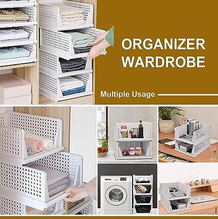 Freshwind Plastic Wardrobe Organizer for Clothes Toys BooksFoldable OrganiserClosetStackable Closet Drawer Dress Organiser for Almirah Cupboard Size Large Pack of 2 - Image 5
