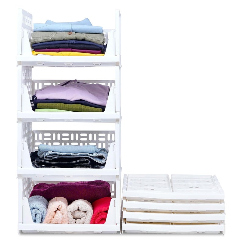 Freshwind Plastic Wardrobe Organizer for Clothes Toys BooksFoldable OrganiserClosetStackable Closet Drawer Dress Organiser for Almirah Cupboard Size Large Pack of 2 - Image 2