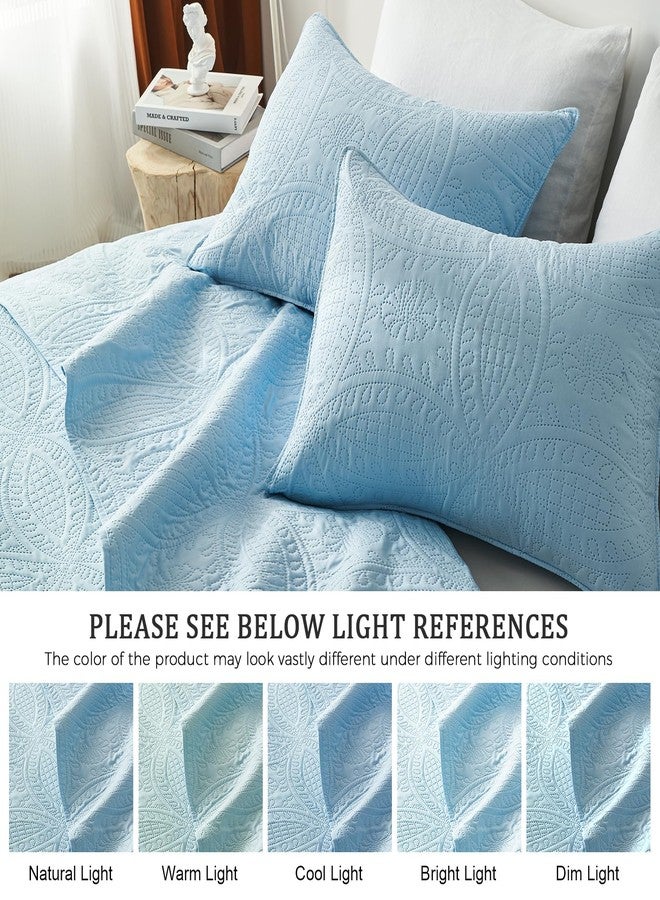 akkialla King Quilt Bedding Set,Sky Blue Ultrasonic King/Cal King Quilt Set,Lightweight Soft Bedspread Coverlet,Modern Style Coin Pattern Bed Cover for All Seasons,3 Piece(1 Quilt,2 Pillow Shams) - Image 5