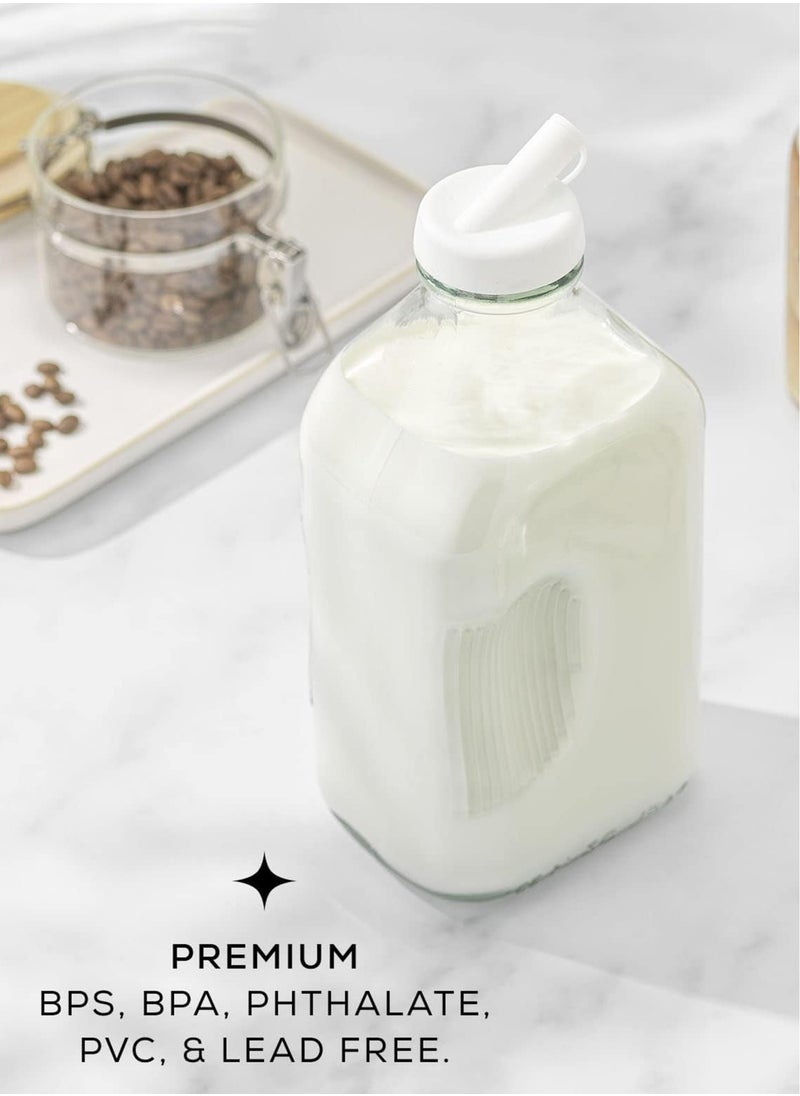 LENND Glass Milk Bottles with Lids and Pourer – 64 Oz, 3 Pack Airtight Heavy Duty Reusable Glass Bottles, Leakproof, BPA-Free, Food Grade, Dishwasher Safe Jug, Pitcher for Milk, Juice, and Water  - Image 4